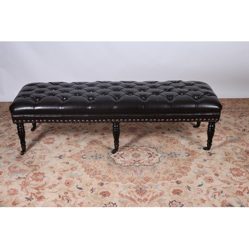 36 - A VICTORIAN DESIGN MAHOGANY AND UPHOLSTERED STOOL of rectangular outline the button upholstered seat... 
