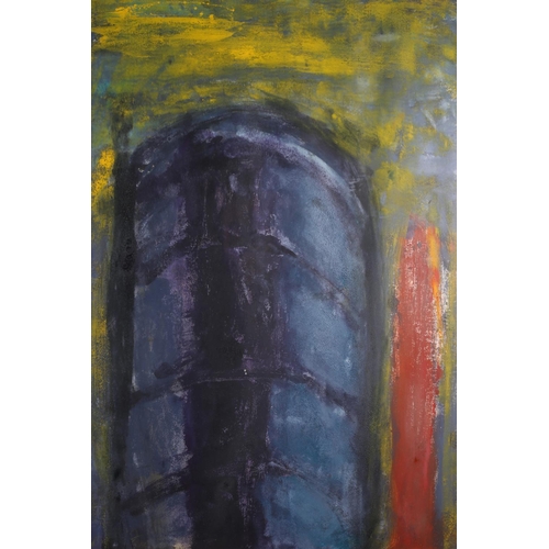 40 - MICHAEL KANE b.1935 GASOMETER Monotype oil on paper titled and dated 1988 verso with label for Rubic... 