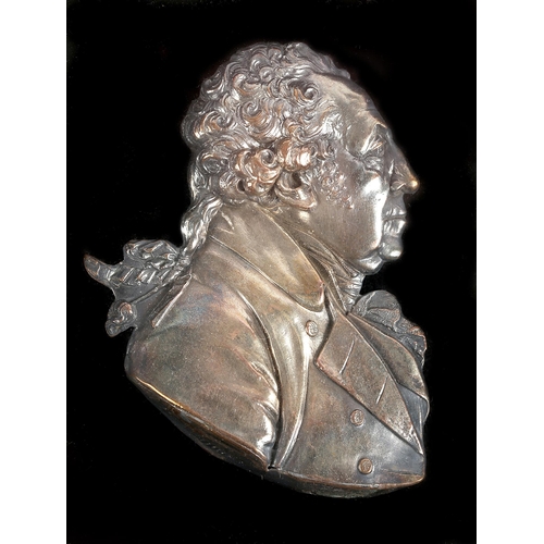 19 - Peter Wyon (1767-1822) white metal relief portrait bust of Matthew Boulton, signed to base 'P. Wyon'... 