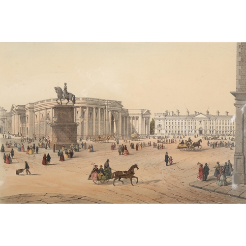 27 - 1845 College Green, Bank and Trinity College, Dublin, a hand-coloured  lithograph by Newman & Co., 4... 