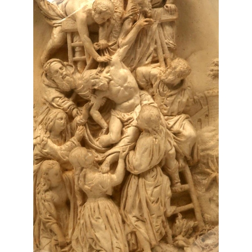 34 - Deposition of Christ. A very fine 19th century plaster relief of the Descent from the Cross, oval, 1... 
