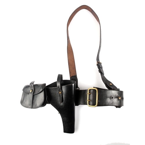 47 - Royal Irish Constabulary black leather uniform belt with revolver holster and pouch.
