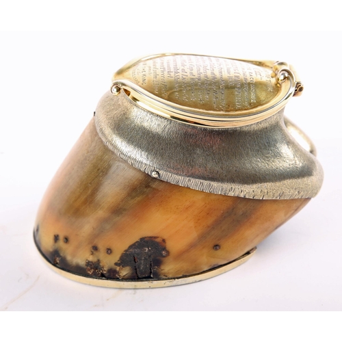 29 - Horse racing. Victorian racehorse 'The Cur', his hoof converted to an inkwell in silver-gilt by Robe... 
