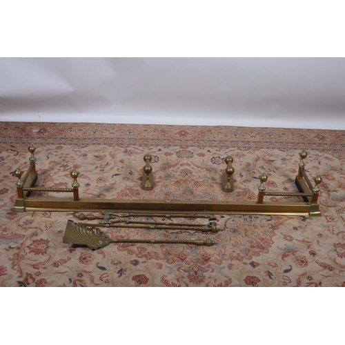 30 - A BRASS TELESCOPIC FENDER 22cm (h) x 164cm (w) x 36cm (d) together with three 19th century brass fir... 
