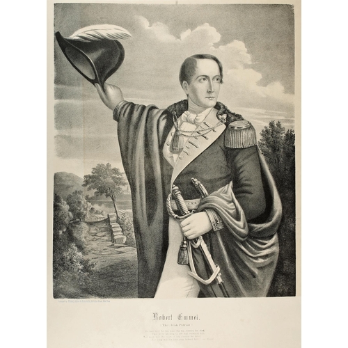 20 - Robert Emmet, The Irish Patriot, 19th century lithograph depicting Emmet in his uniform holding his ... 