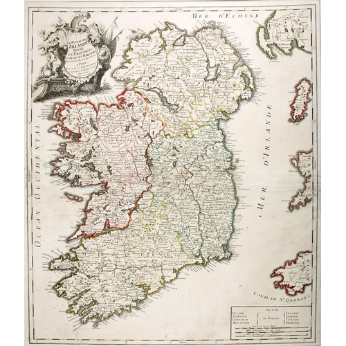 10 - 1745 Map of Ireland by George Louis Le Rouge. A hand-coloured engraved map, Le Royaume D'Irlande, fr... 
