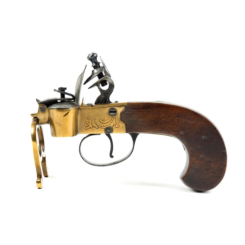 15 - A George III pistol grip, brass framed, flintlock tinder lighter.