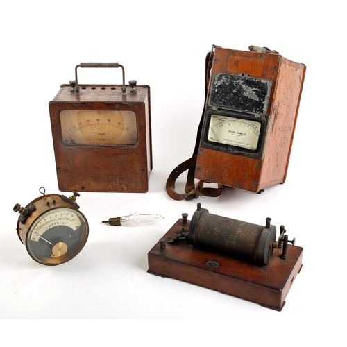 56 - Electrical Instruments, late 19th & early 20th centuries. a Ruhmkorff's coil, voltmeter, ampmeter, R... 