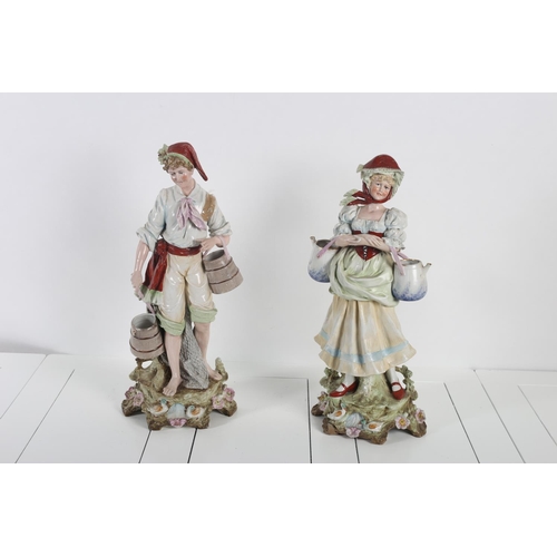 51 - A PAIR OF 19TH CENTURY CHINA FIGURES modelled as a female and companion each shown standing on a nat... 