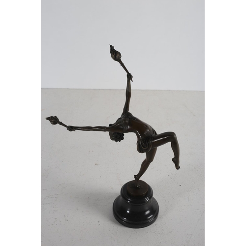 57 - AFTER PREISS AN ART DECO DESIGN FIGURE modelled as a dancer shown standing on one leg with arched ba... 