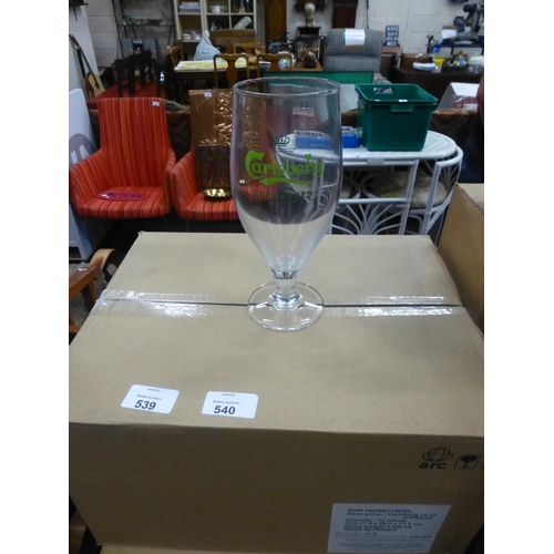 539 - BOX OF 12 NEW CARLSBERG GLASSES
