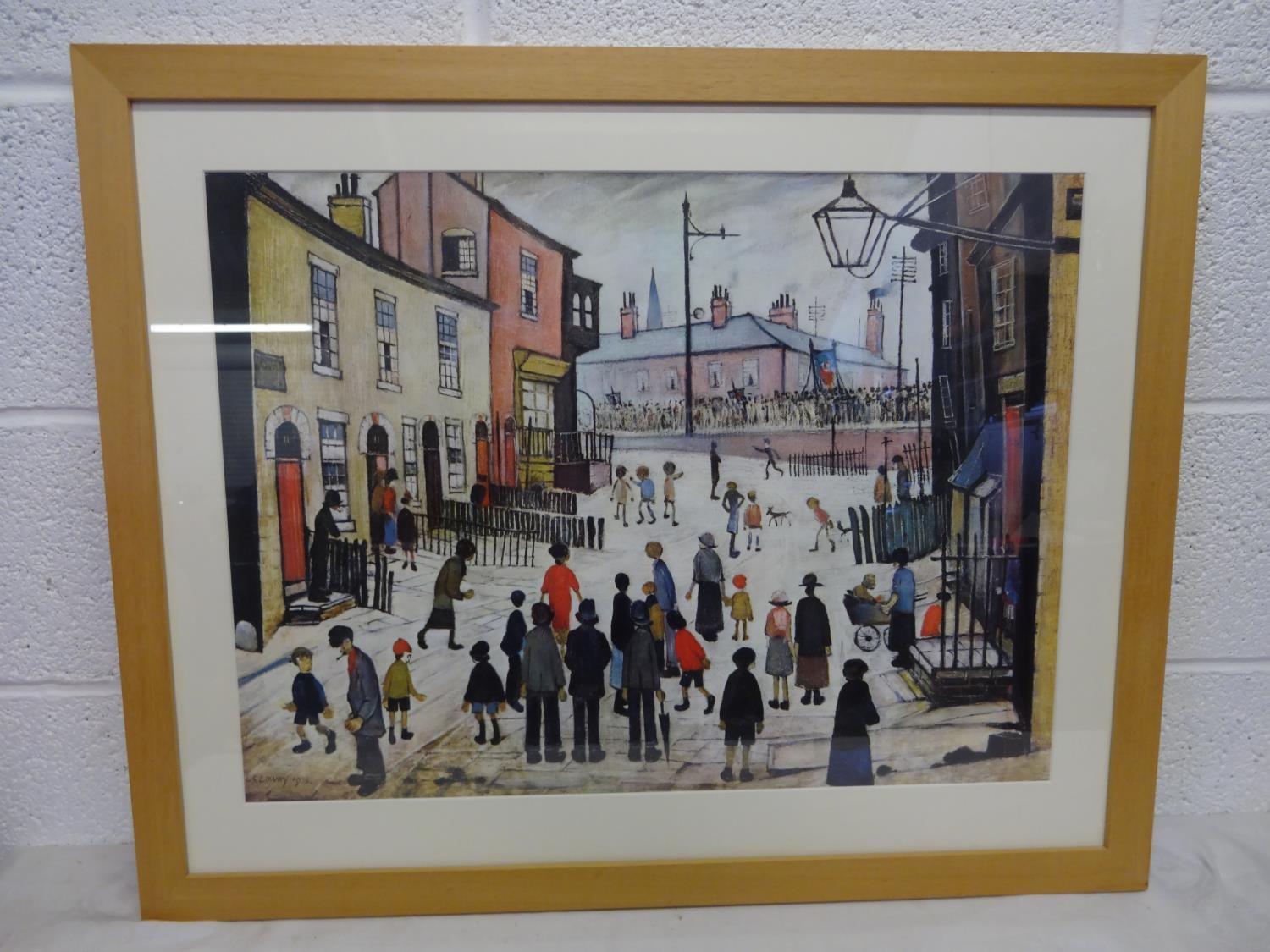 Large Lowry Print of "A Procession" in Wooden Frame 76 x 62cm
