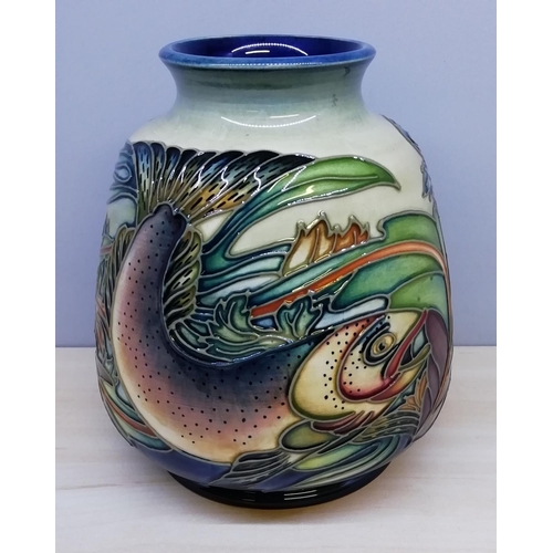 Moorcroft 15cm Vase Trout Designed By Phil Gibson