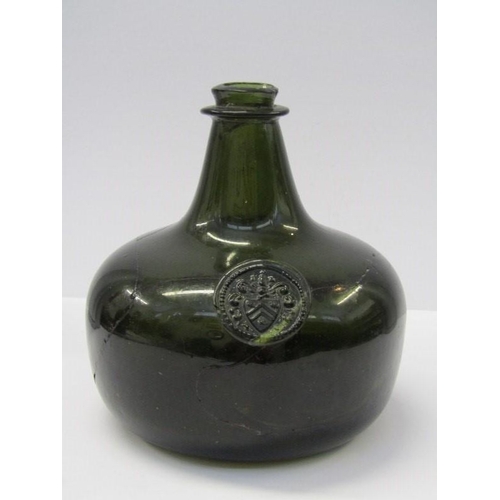81 - ANTIQUE SEALED WINE BOTTLE, free blown wine bottle with Armorial seal, circa late 17th century , res... 