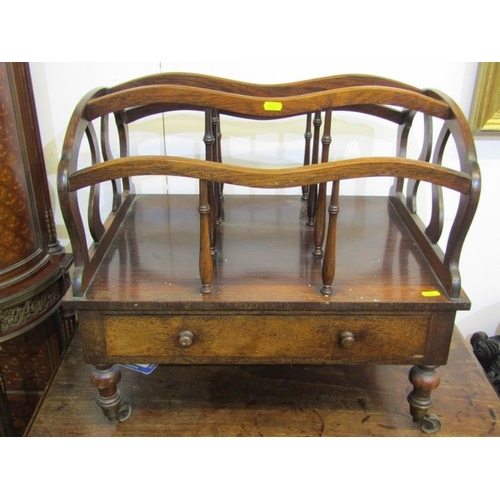 778 - 19th CENTURY ROSEWOOD CANTERBURY, drawer base with original castors and shaped side panel