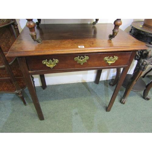779 - GEORGIAN MAHOGANY SIDE TABLE, single drawer side table with shaped brass escutcheons and handles, 31... 