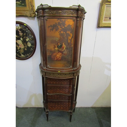 777 - LOUIS SEIZE - DESIGN CABINET, Vernis Martin painted panel door of courting group with floral, marque... 