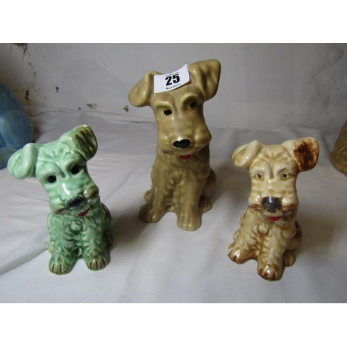 25 - SYLVAC DOGS, 4 seated Sylvac dogs including brown glazed 1380, 11
