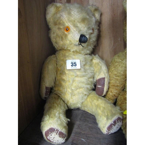 35 - TEDDY BEARS, 2 vintage gold plush jointed teddy bears, both 14