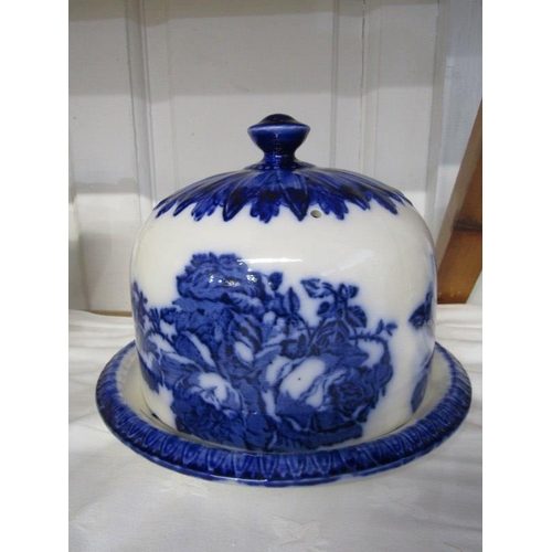 6 - FLO BLUE, reproduction floral design domed cheese dish stand, 8.5