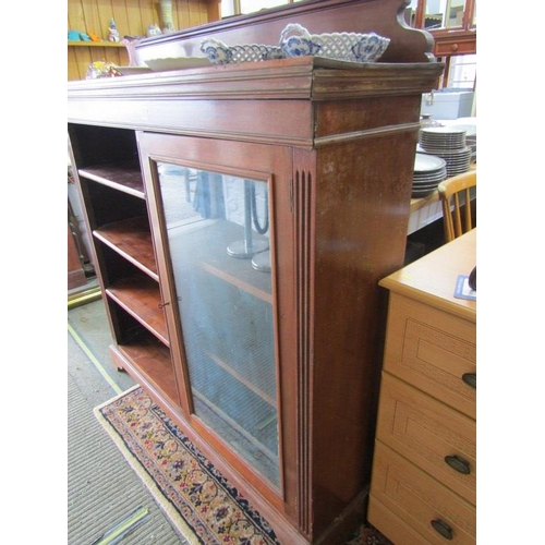 635 - MAHOGANY DISPLAY CABINET, glazed door ro right, fitted 2 adjustable shelves and 3 open adjustable sh... 