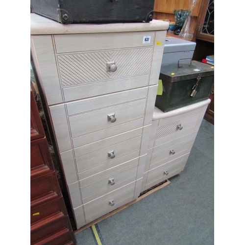 637 - MODERN BEDROOM CHESTS, 5 drawer and 3 drawer narrow chest units, 18