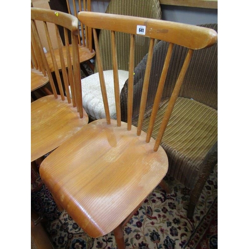 641 - RETRO, set of 4 beech framed stickback chairs in the Ercol style