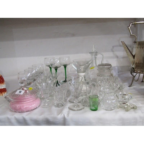 11 - GLASSWARE, pair of Antique bucket bowl glasses, antique sugar crusher and assorted glass tableware