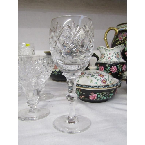 2 - CUT GLASS, set of 8 conical bowl and 8 similar hock glasses