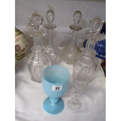 22 - DECANTERS, pair of Victorian octagonal cut glass base, 11