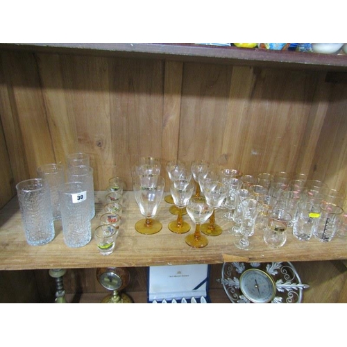 30 - RETRO GLASSWARE, set of 5 Whitefriars-style tumblers, also retro gilded glassware, etc