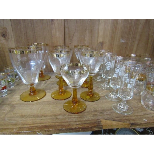 30 - RETRO GLASSWARE, set of 5 Whitefriars-style tumblers, also retro gilded glassware, etc