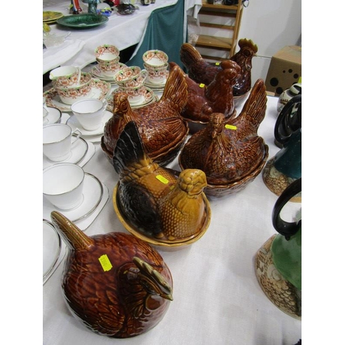 33 - HEN BASKETS,  a collection 6 brown glazed hen baskets including portmeirion and price