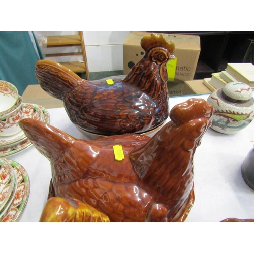 33 - HEN BASKETS,  a collection 6 brown glazed hen baskets including portmeirion and price
