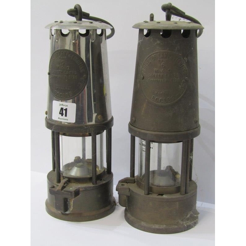 41 - MINERS SAFETY LAMP, chrome detailed Protector lamp and lighting, miners type no 6 and similar brass ... 