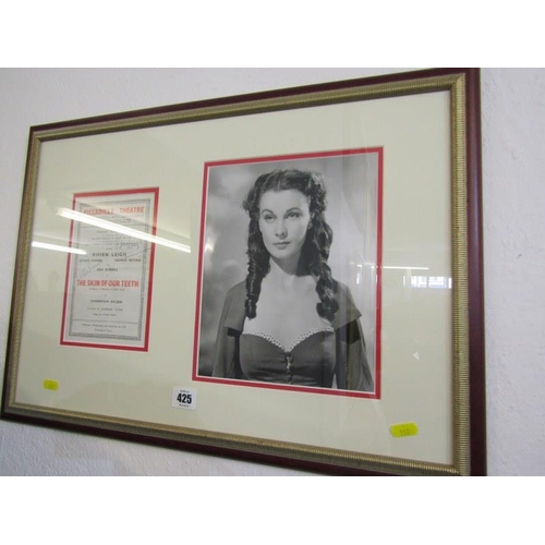 425 - VIVIAN LEE, black and white photograph of the actor, together with a signed theatre programme framed... 