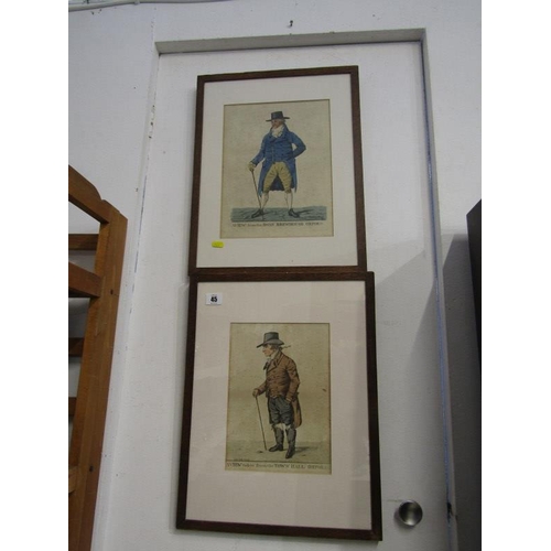 45 - GEORGIAN ENGRAVINGS, pair of hand coloured antique portraits 