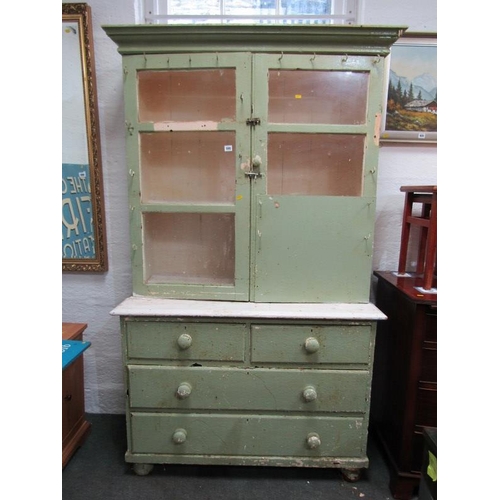 595 - 19th CENTURY KITCHEN DRESSER, with glazed top and drawer base, 44