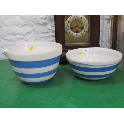 61 - T.G.GREEN, 2 Cornishware blue banded mixing bowls, 10