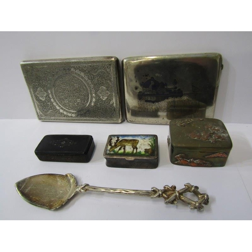 75 - SILVER CIGARETTE CASES, Niello decorated silver cigarette case, 1 similar, also papier mache snuff b... 
