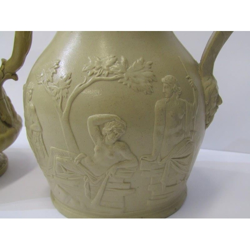 8 - VICTORIAN STONEWARE JUGS, Ridgway relief moulded 