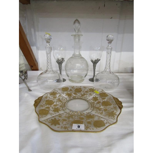 9 - GLASSWARE, floral gilded lobed edge tureen stand, 12