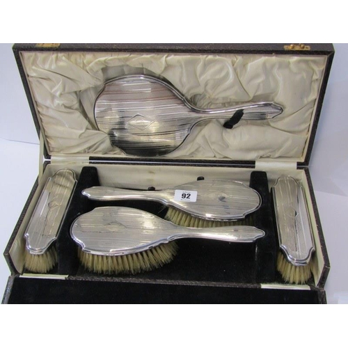 92 - SILVER DRESSING TABLE SET, 5 piece cased HM silver dressing table set, Chester 1929