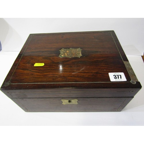 377 - VICTORIAN NEEDLEWORK BOX, rosewood fitted interior, 11