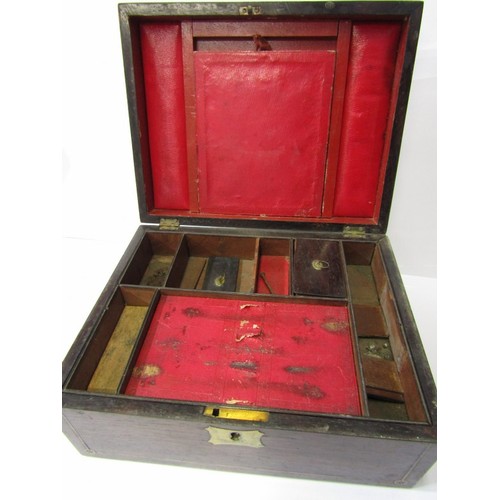 377 - VICTORIAN NEEDLEWORK BOX, rosewood fitted interior, 11
