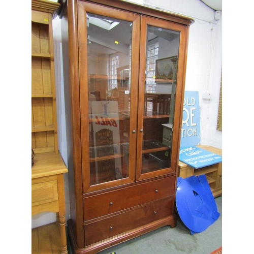 727 - DISPLAY CABINET, with double glazed doors above, enclosing 3 glass shelves with 2 drawers below, 41