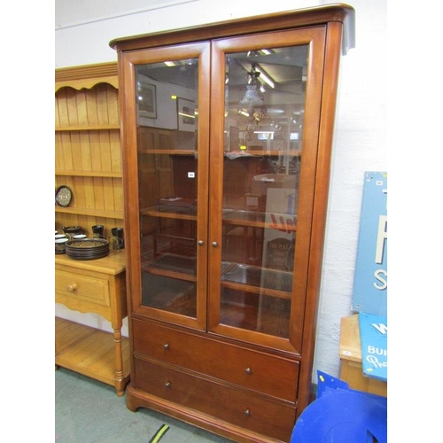 727 - DISPLAY CABINET, with double glazed doors above, enclosing 3 glass shelves with 2 drawers below, 41