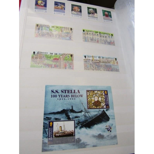 100 - STAMPS, Alderney collection of mint stamps in stock book from 1983 to 2008, and album of approximate... 