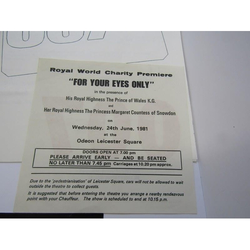133 - JAMES BOND, 'For Your Eyes Only'  Royal World Charity Premiere programme, Ticket, Points For Persons... 