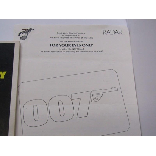 133 - JAMES BOND, 'For Your Eyes Only'  Royal World Charity Premiere programme, Ticket, Points For Persons... 